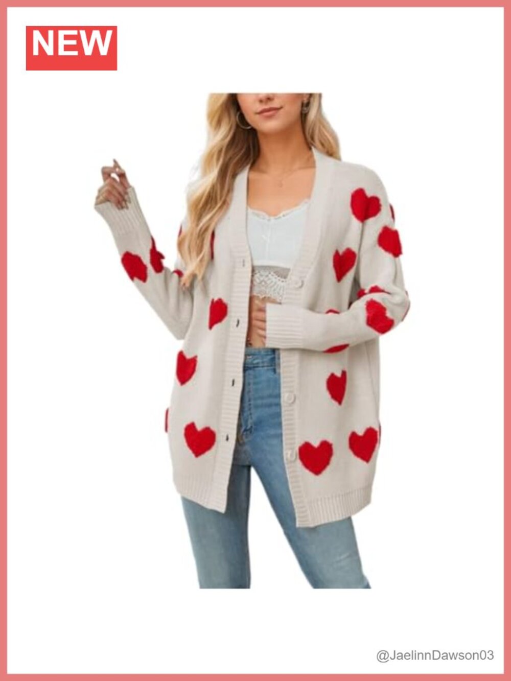 Heart Graphic Oversized Cardigan Open Front Button Cute Preppy Aesthetic